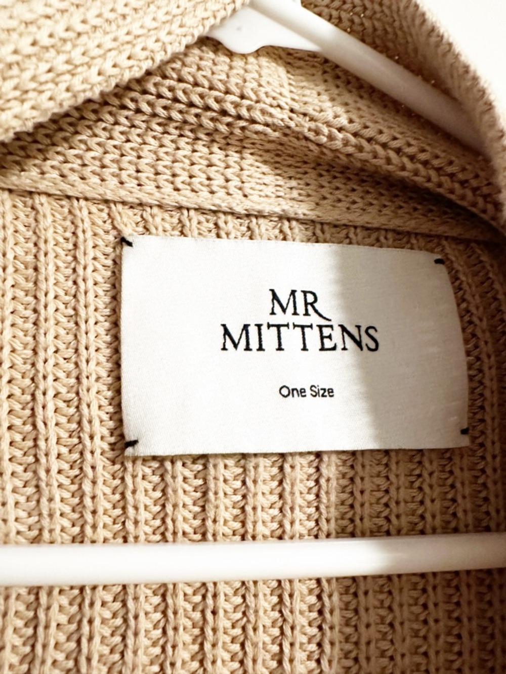 MR MITTENS Chunky Knit Oversized Cardigan Sweater Beige Cotton One Size - Picture 3 of 5